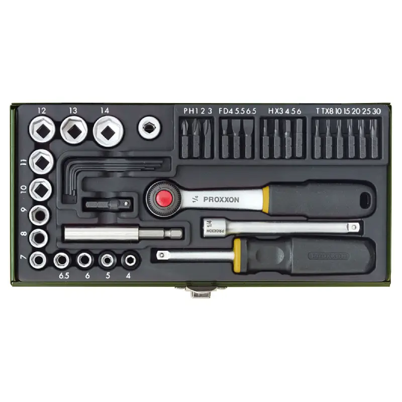 39-delna-garnitura-odvijaca-sa-cegrtaljkom-i-magnetnim-drzacem-02-Proxxon-P23070.webp 39-delna garnitura odvijača sa čegrtaljkom 1/4" i magnetnim držačem - Proxxon
